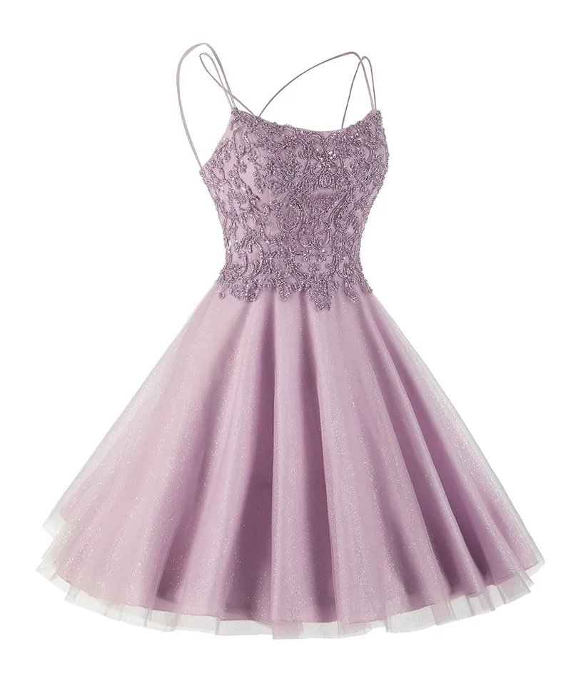 short bedazzled homecoming dresses Grey Rhinestone Beaded Homecoming Dresses V Neck Tulle Short Prom Dress ARD1745 main image 1