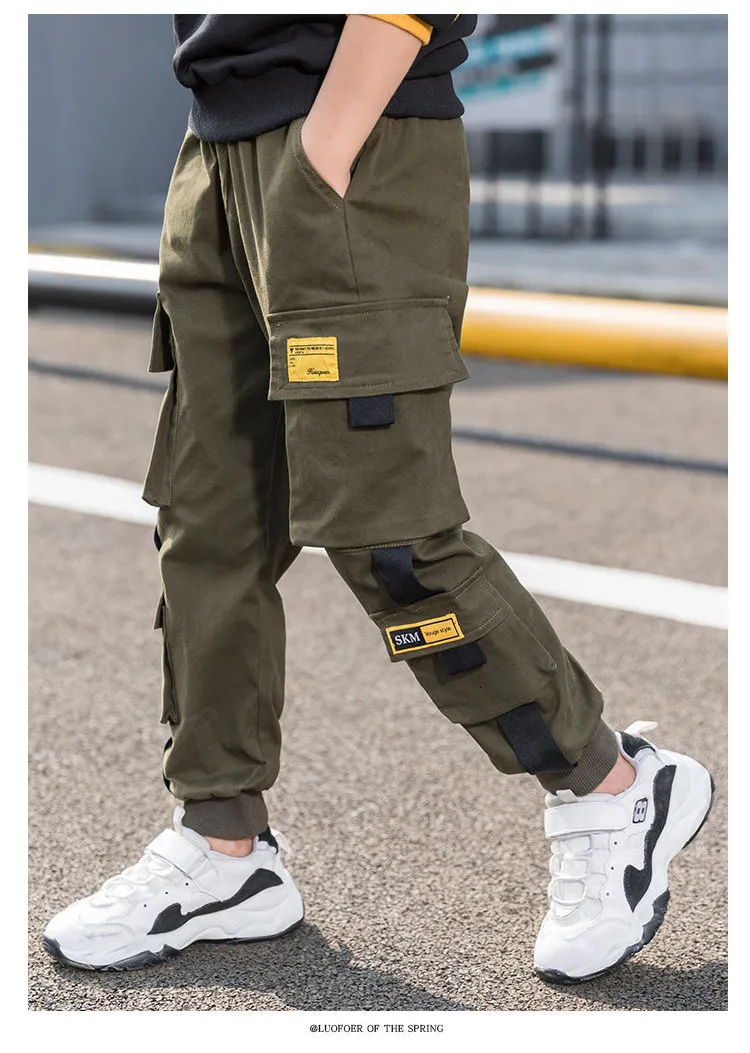 EACHIN Boys Boys Cargo Pants Solid Color, Multi Pockets, Casual