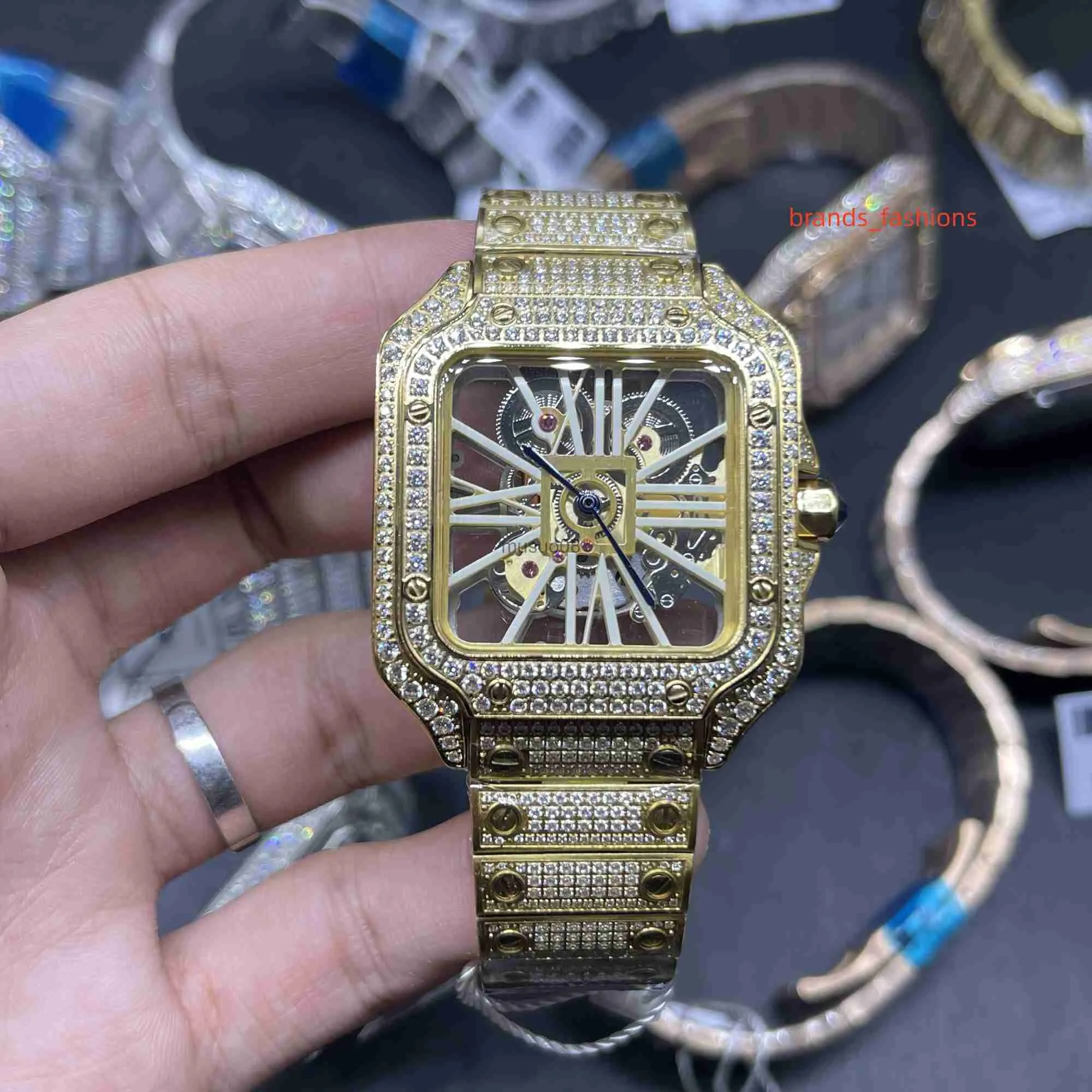 Mens Gold Skeleton See Through Dial Watch With Quartz Movement And Ice Man Made Diamonds J230606 From Musuo08 337.55 DHgate.Com