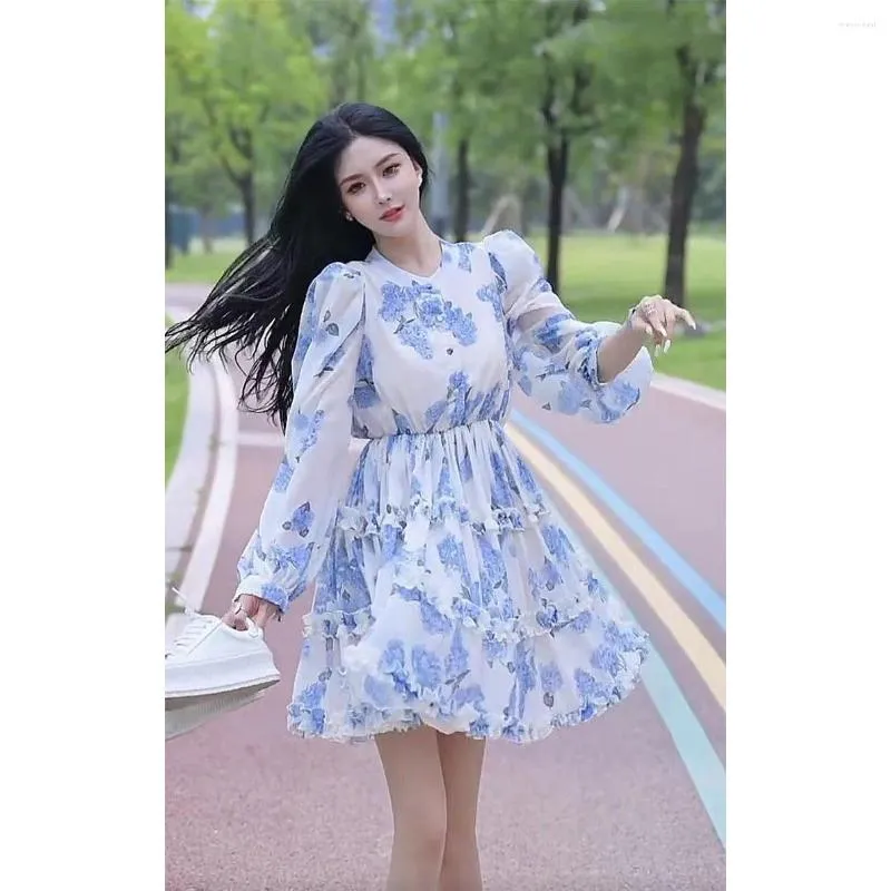 Casual Dresses 2023 French Blue Dress Woman High End Sense Hepburn Style Small And Chic Beautiful Stunning Resort Female