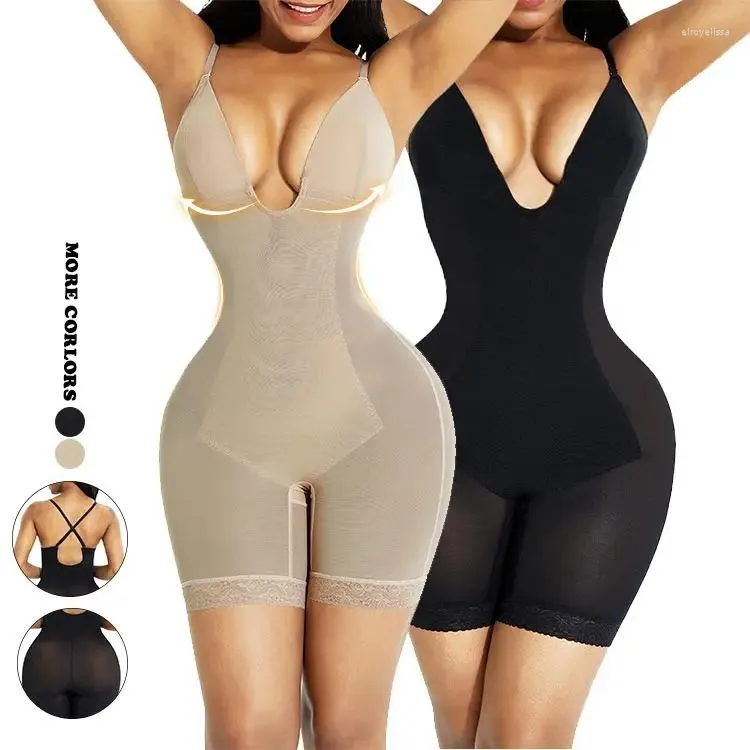 Bodys femininos modeladores em U com decote profundo nus Bodysuits femininos elásticos de cor sólida e sedosos Bodysuits de cintura baixa nas costas