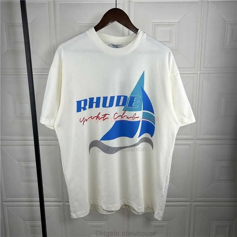 デザイナーファッション服TシャツRhude Summer Sailing Slogan Printed半袖多目的メンズハーフコットンストリートウェアトップ