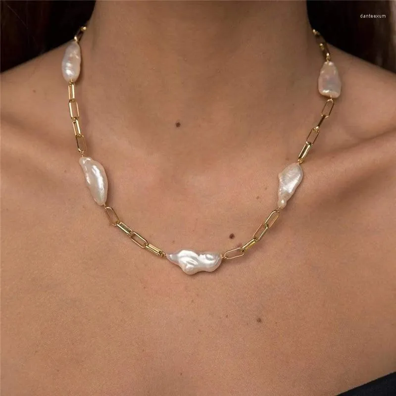 Chaînes S925 Sterling Silver Natural Fresh Water Baroque Pearl Necklace European And American Fold Wear Simple Fashion Clavicle Chain