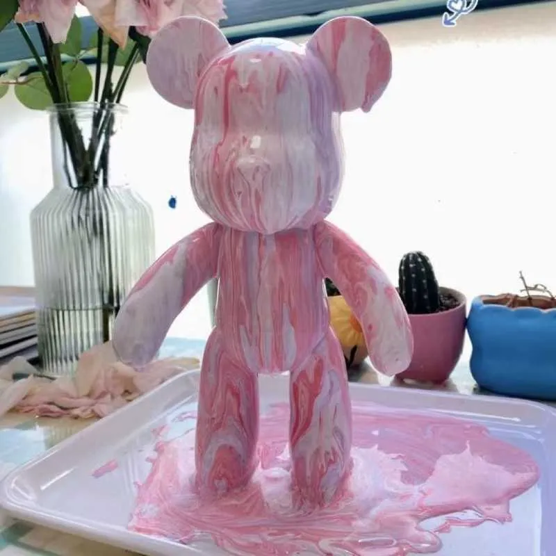 DIY Fluid Bear Sculpture Handmade Diy Graffiti Bearbrick Statue Manual  Parent-child Toys Fluid Painting Violent Bear Sculpture