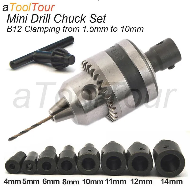 Klem Mini Electric Drill Chuck 1.510mm 마운트 B12 테이퍼 커넥터로드 모터 샤프트 어댑터 키 렌치 전동 공구 드릴 용 척