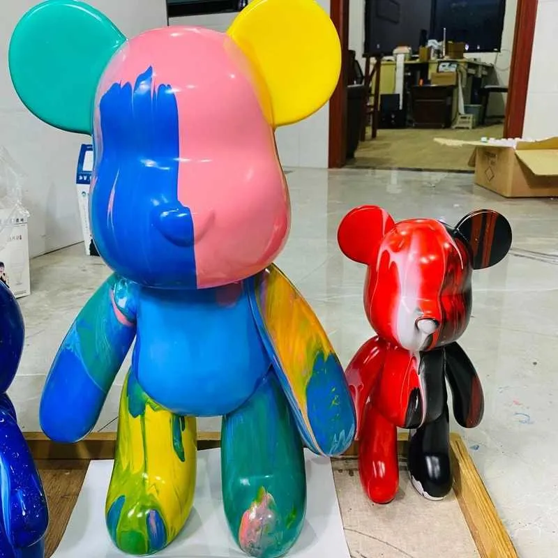 Figuras de brinquedo de ação 23 cm móvel conjunto de urso violento feito à mão faça você mesmo graffiti estátua de tijolo pais pintura infantil escultura