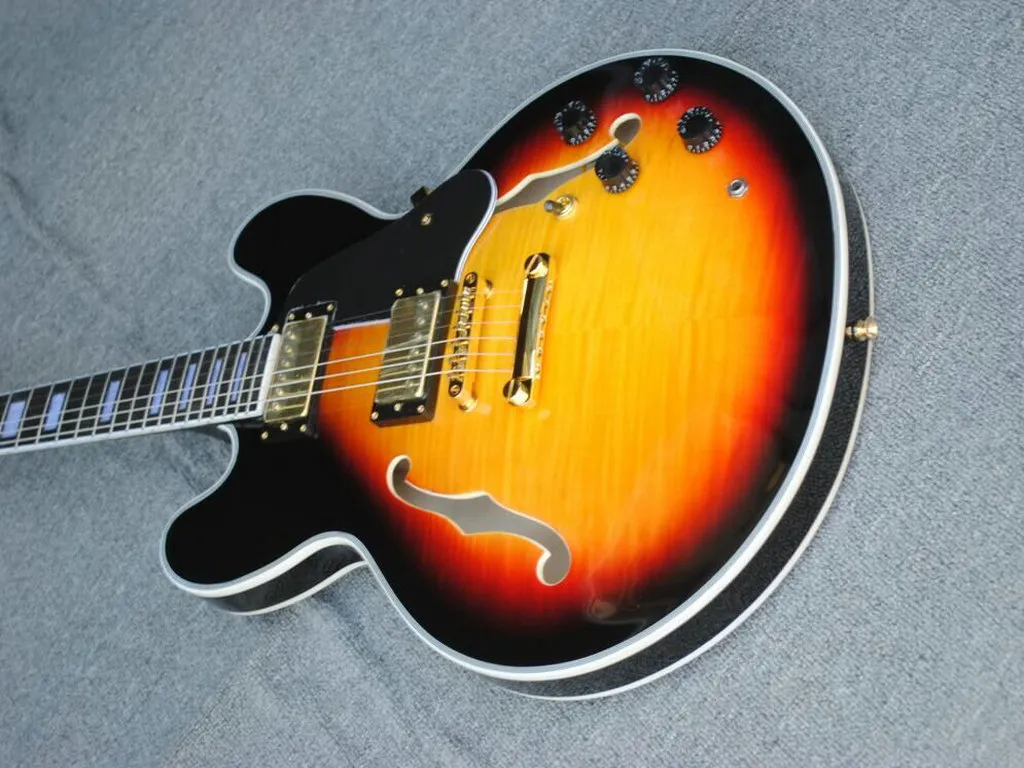 Venta al por mayor -guitarra clásica muy agradable puesta de sol colores Guitarra eléctrica hueca