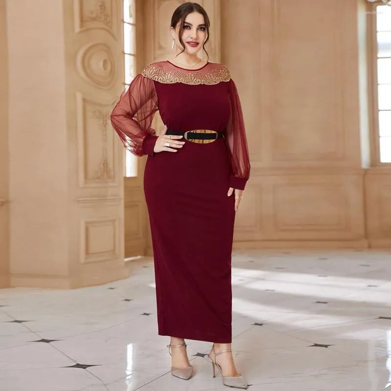 Casual Dresses Chic Lace 4XL Plus Size Maxi Women Long Skirt Large-size Clothing Muslim Clothes Wedding Evening Belt Vestidos Longos