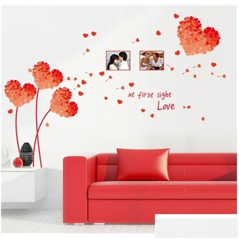 Väggklistermärken 7176E DIY Art Decal Decoration Orange Love Grass Frame Hemdekor 3D Bakgrund för vardagsrum 210420 Drop Delivery Gar DHVRD