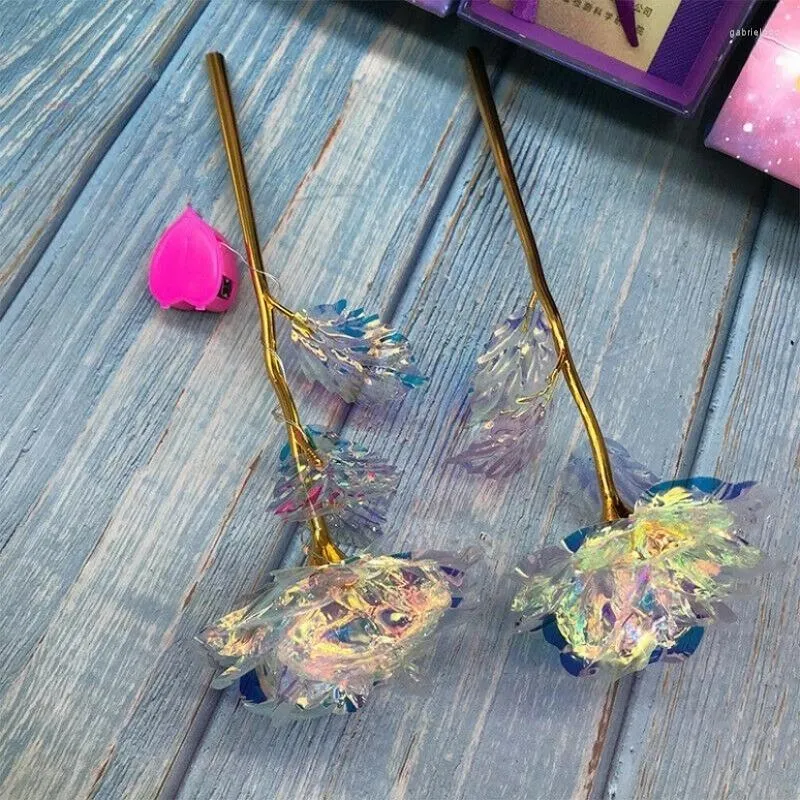 Flores decorativas ouro mergulhado rosa com suporte eterno para sempre amor na caixa aniversário natal dia dos namorados presente de casamento para mulher