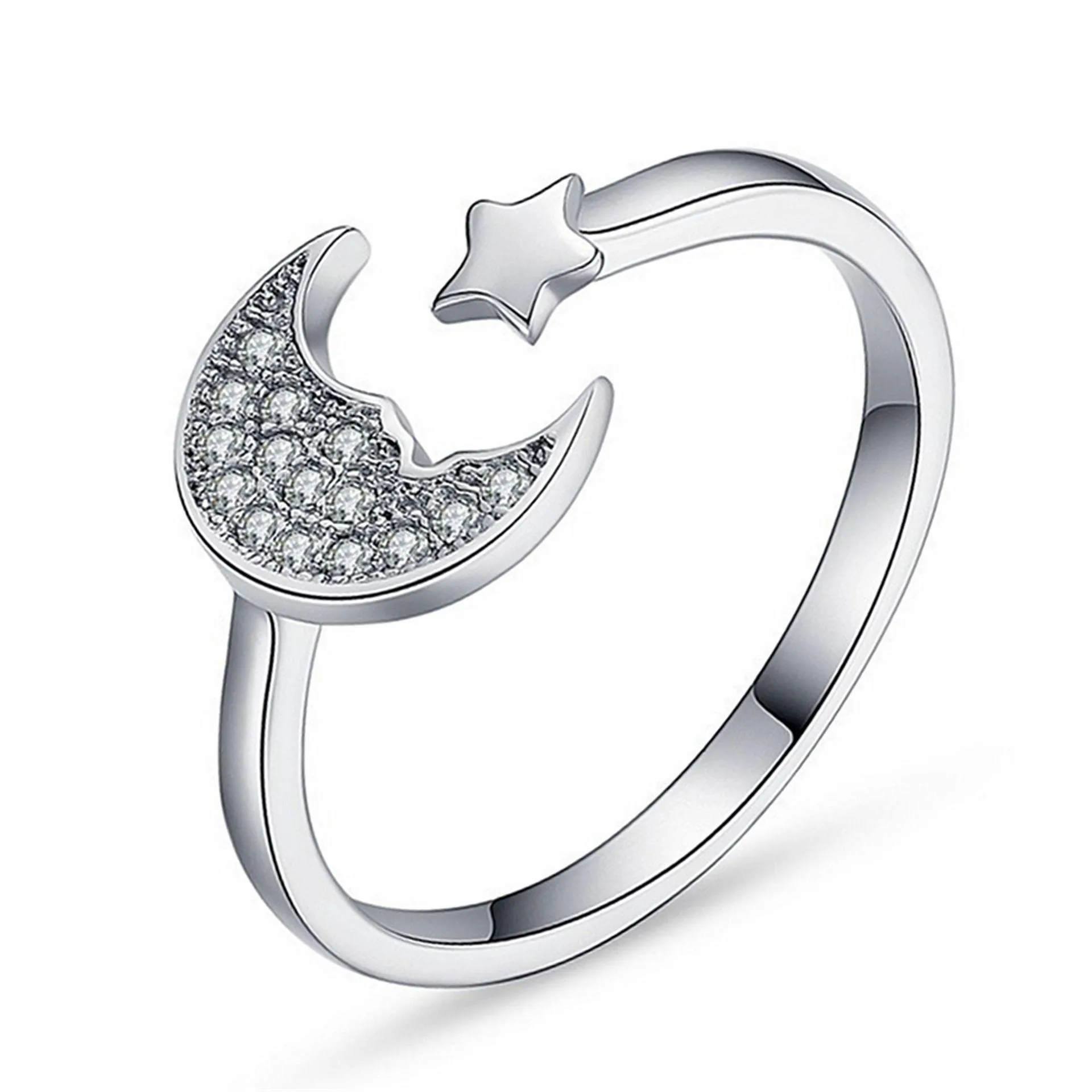 Cluster Ringen Crystal Moon Star Sier Open Verstelbare Ring Mode-sieraden Gift Will And Sandy Drop Delivery Dhjrm