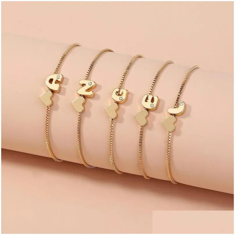 Charm Armbänder Herz Englisch Initial Kristall Buchstabe Alphabet Goldketten Pl Verstellbares Armband Armreif Armband Frauen Mode Drop Dhdar