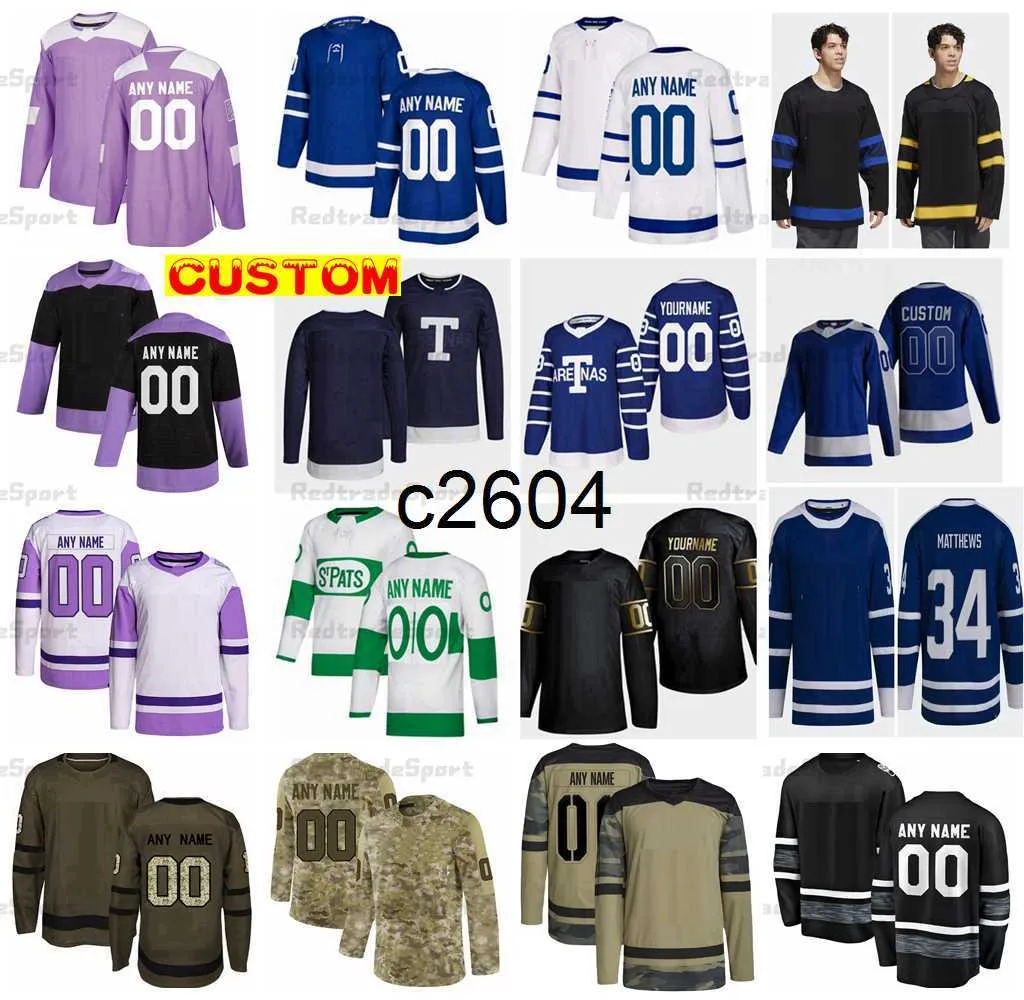 C2604 Niestandardowe odwrotne koszulki retro hokeja Matthews Marner Rielly Nylander Tavares Camo Fights Rak Reversible St Patricks Day Bunting Giordano Oreilly Gustafss