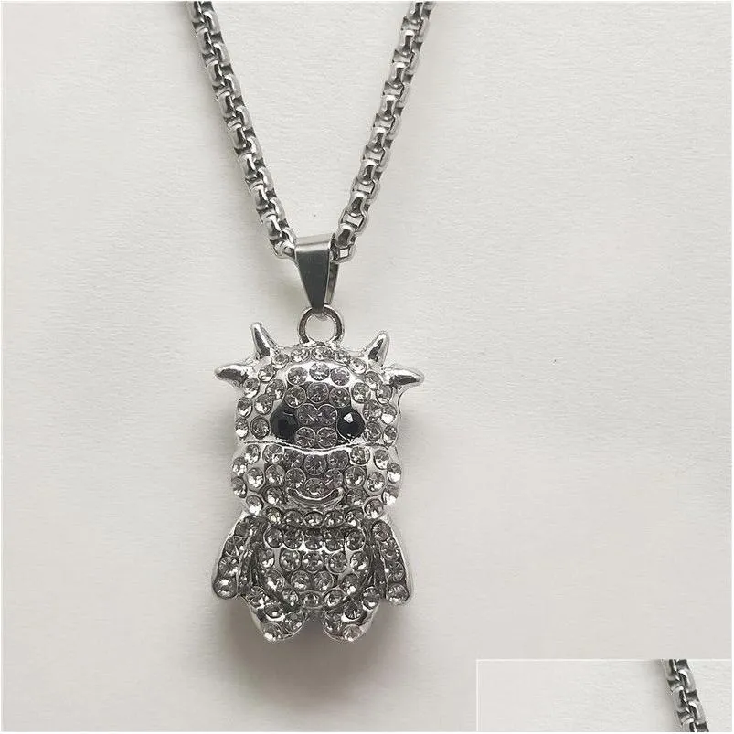 Collane con ciondolo Adorabile collana di vitello zodiaco Fl Diamante Hip Hop Coppia di animali Gioielli in rame per donna Uomo Pendenti con consegna a goccia Dhago