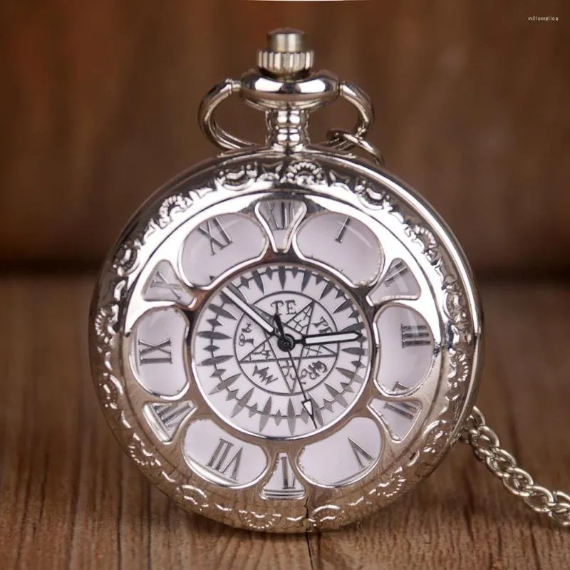 Pocket Watches Hight Quality Silver Flower Quartz Watch Engraved Retro Pendant With Necklace Chain Gifts for Mens Womens