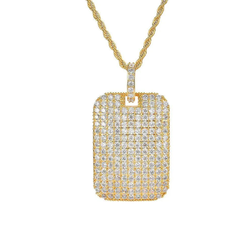 Pendant Necklaces 18K Gold Cubic Zirconia Army Tag Necklace Jewelry Set Bling Diamond Hip Hop Square For Women Men Stainless Steel C Dhtqf