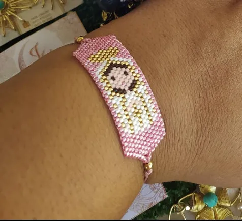 Handmade Miyuki Loom Virgin Mary Crystal Chain Bracelet With