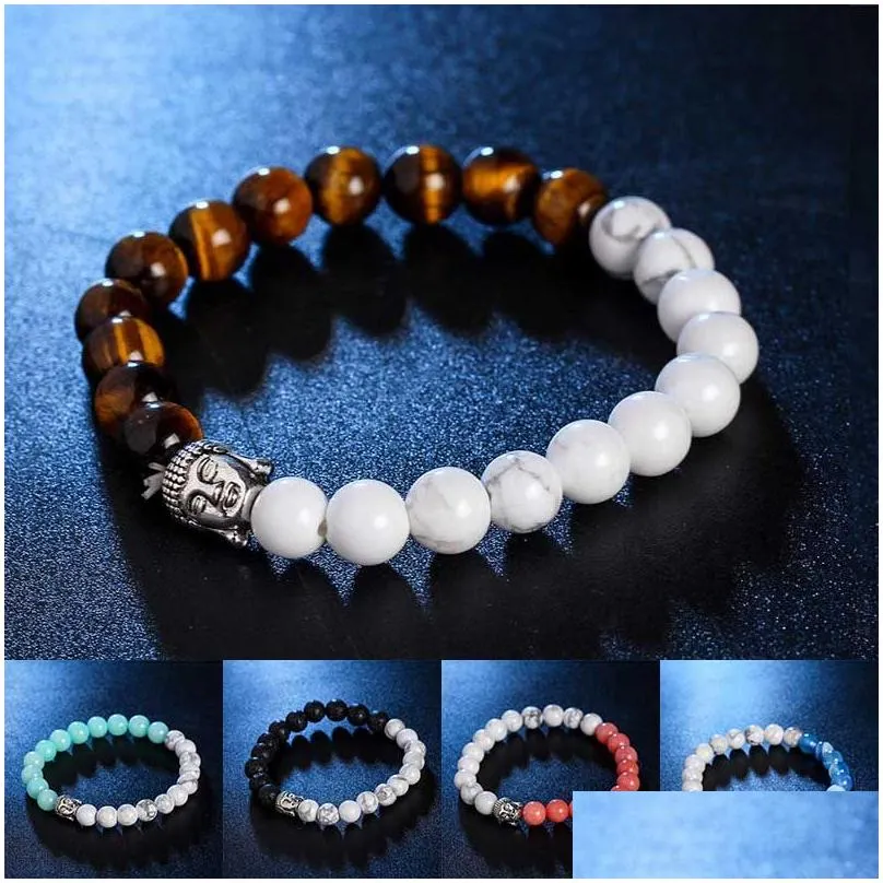 Pärlstav Buddha Head Nature Stone Strands Armband Agate Lava Wristband Women Mens Armband Will and Sandy Fashion Jewell Gift Drop D Dhugb