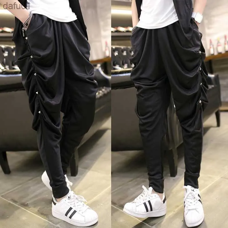 Männer Frühling Sommer Niet Harem Hosen Punk Hip Hop Drop Schritt Baggy Hosen Nachtclub Bühne Jogger Kostüm Männer Casual Streetwear L230520