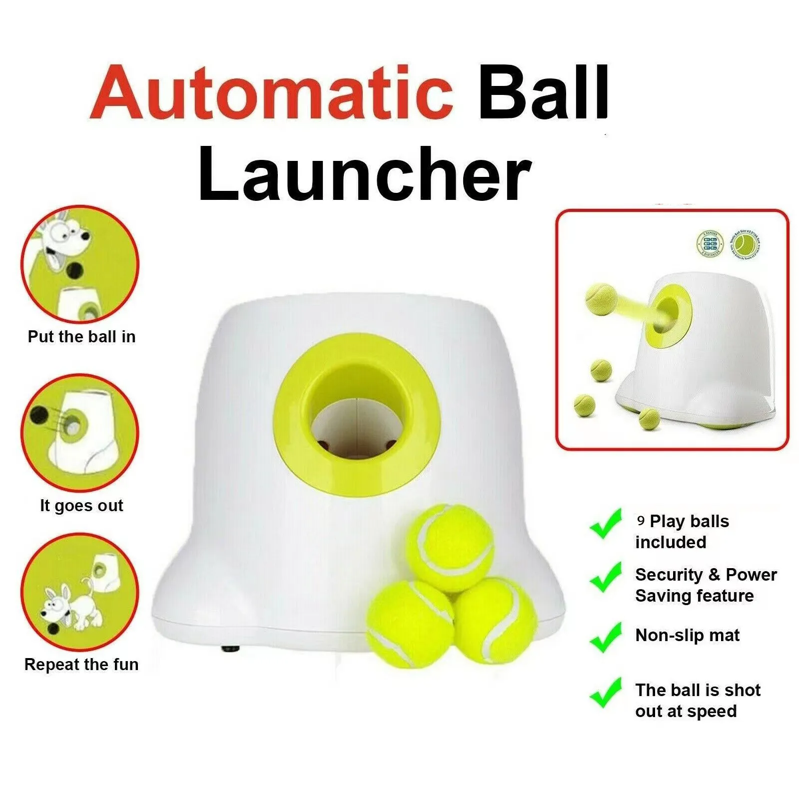 自動ボールランチャースローマシン犬おもちゃインタラクティブテニスペットスローワーと9つのボール