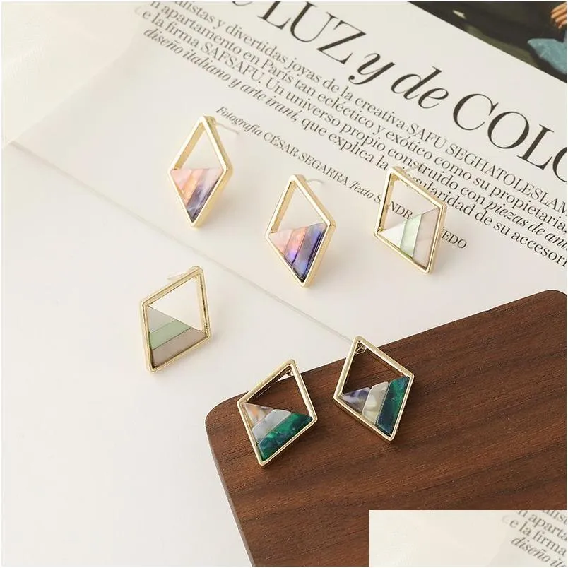 Dangle Chandelier Contracted Lozenge Color Contrast Earrings Female Fashion Lady Geometric Hollow Out The Triangle Stud Earring Dr Dhb75