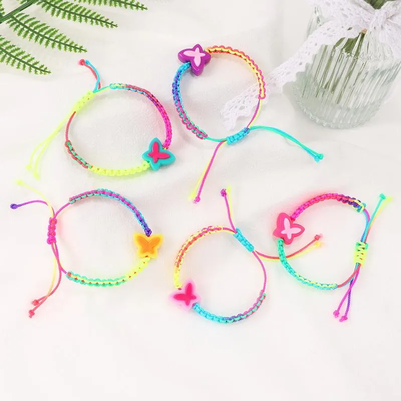 Bedelarmbanden groothandel handgemaakt multolor gevlochten touw voor vrouwen boho schattige acryl vlinderarmband mode pols sieraden geschenken