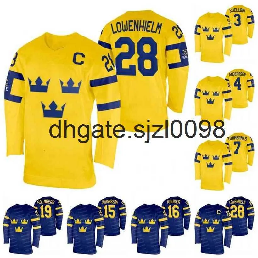 SjSj98 28 Michelle Lowenhielm Team Zweden 2022 Winter Hockey Jersey Linnea Andersson Henrik Tommernes Jessica Adolfsson Josefin Bouveng Linnea