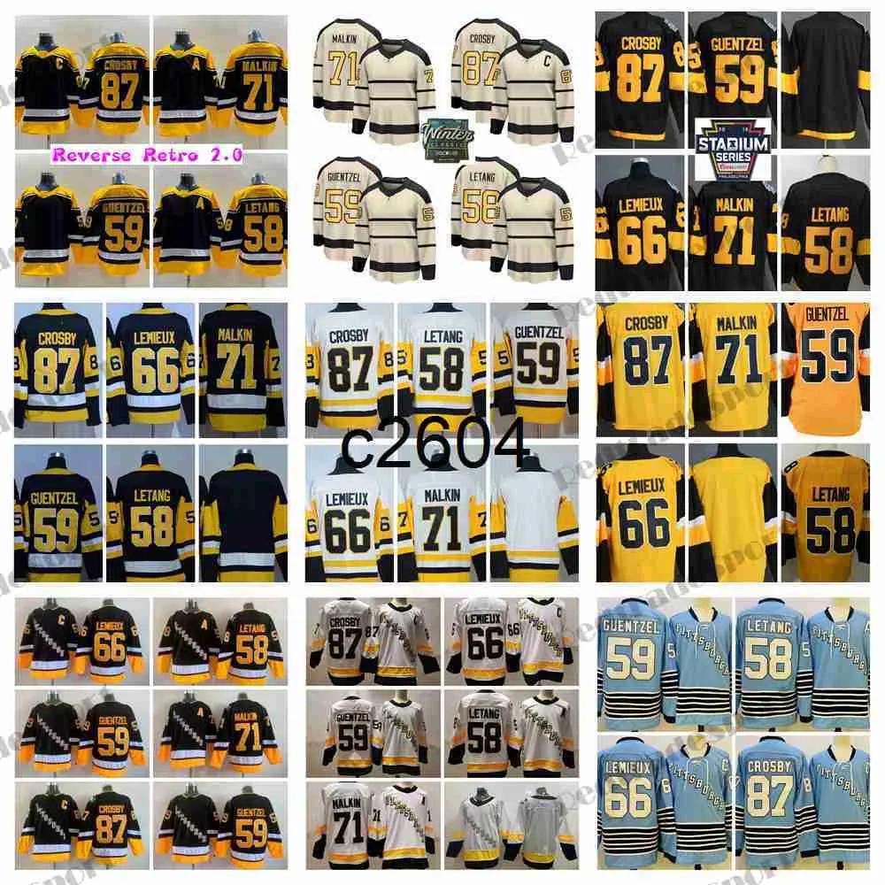 c2604 2023 Winter Classic 87 Sidney Crosby Maglie da hockey 71 Evgeni Malkin 59 Jake Guentzel 58 Kris Letang 66 Lemieux 2122 Alternate Black Stitched Reverse Retro 20 Sh