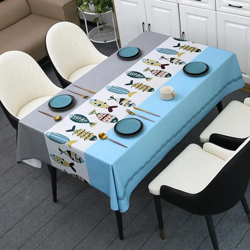 Tkanina stołowa niebieska i szary pasujący druk domowy stracz nowoczesny czas na kawę jadalnia wodoodporna mantel