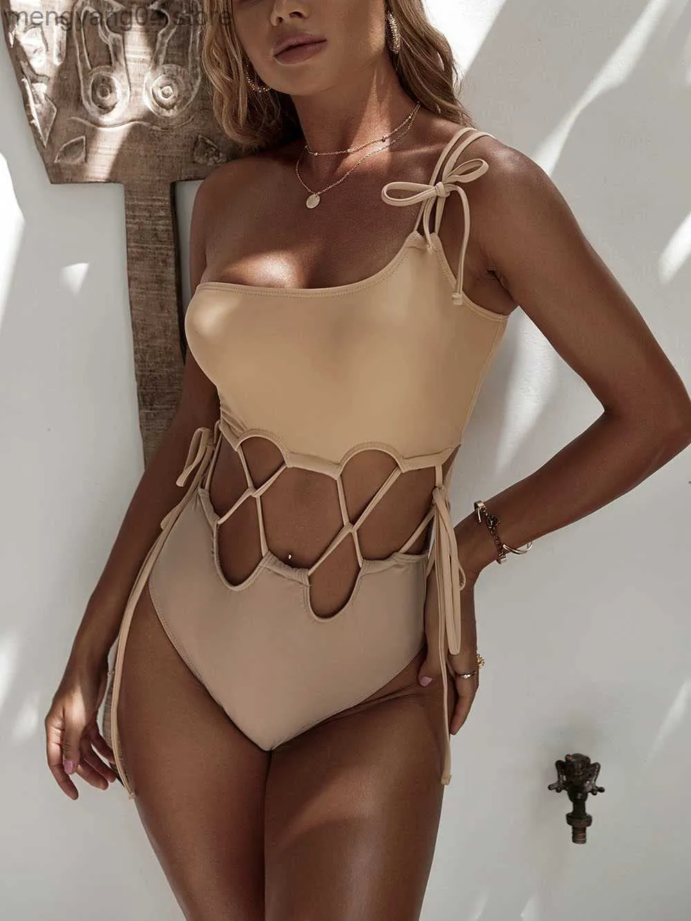 Damenbadebekleidung Sexy High Cut Bikini Frau Bandeau Badeanzug 2022 Neue One Shoulder Bademode Frauen Badeanzug Schwimmen Strand Tragen T230606