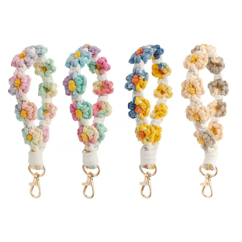 Daisy Flower Macrame Wristlet Beaded Wristlet Keychain Boho Daisy Flower Macrame Wristlet Beaded Wristlet Keychain Boho