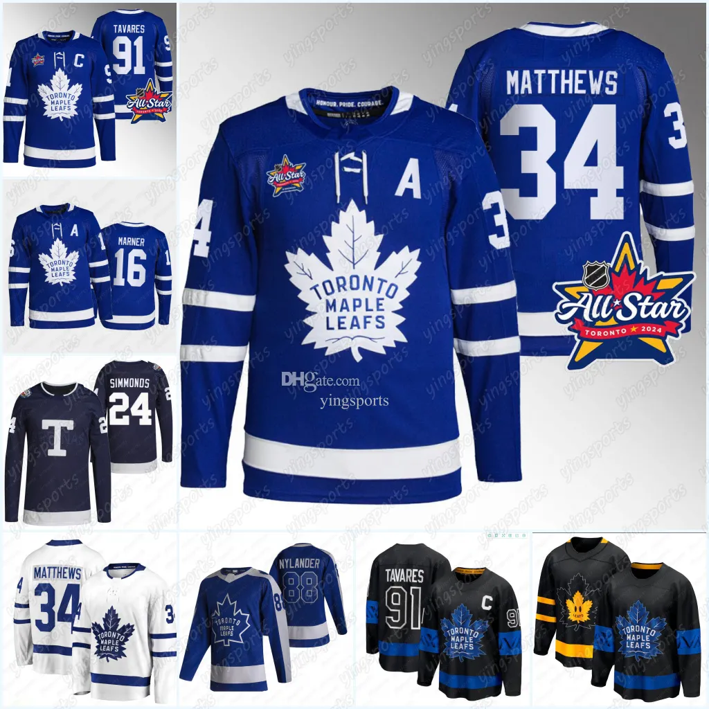 Maple Leafs 2024 All-Star Royal Jersey # 34 Auston Matthews 91 John Tavares 19 Calle Jarnkrok 16 Mitchell Marner William Nylander Wayne Simmonds Toronto Maglie da hockey