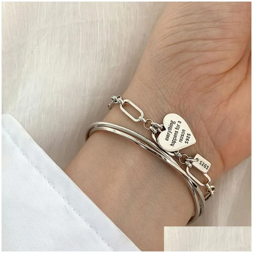 Bracelets porte-bonheur minimaliste Sier coeur d'amour pour les femmes mode Vintage à la main fête d'anniversaire bijoux cadeaux livraison directe Dhqcb