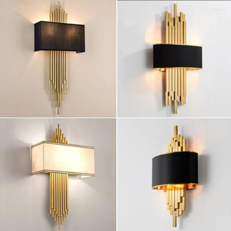 Wall Lamp White Black Lampshade Lights Golden Tube Foyer Parlor Sconce Bedroom Aisle Lamps 110-260V Loft Light Fixtures