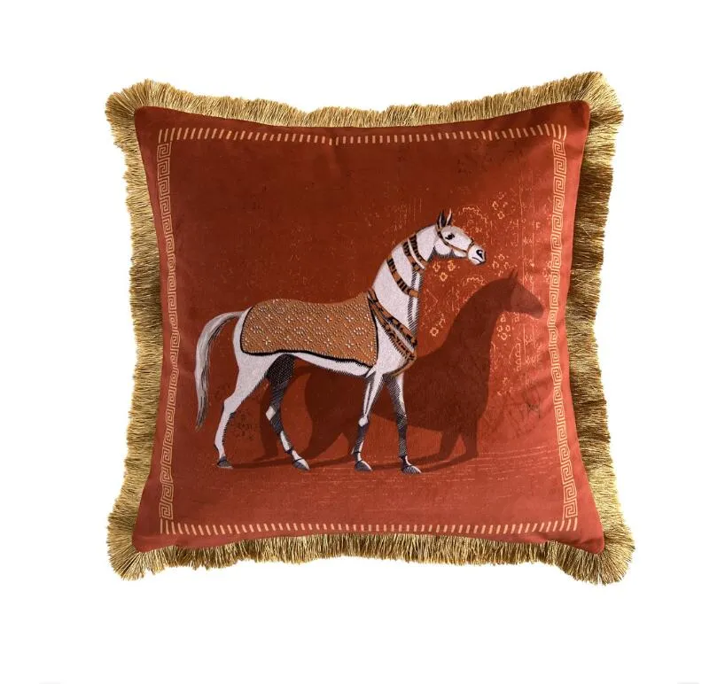 Top Quality Tassel Cushion Cover Home Decorative Horse Pillows for Sofa Chair Living Room Body Chucky Printed Plaid H Pillowcase