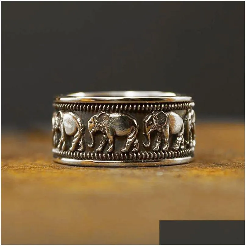 Bandringar Ancient Sier Animal Elephant Ring Scpture Women Men Fashion Jewelry Gift Will and Sandy Drop Delivery DHTHC