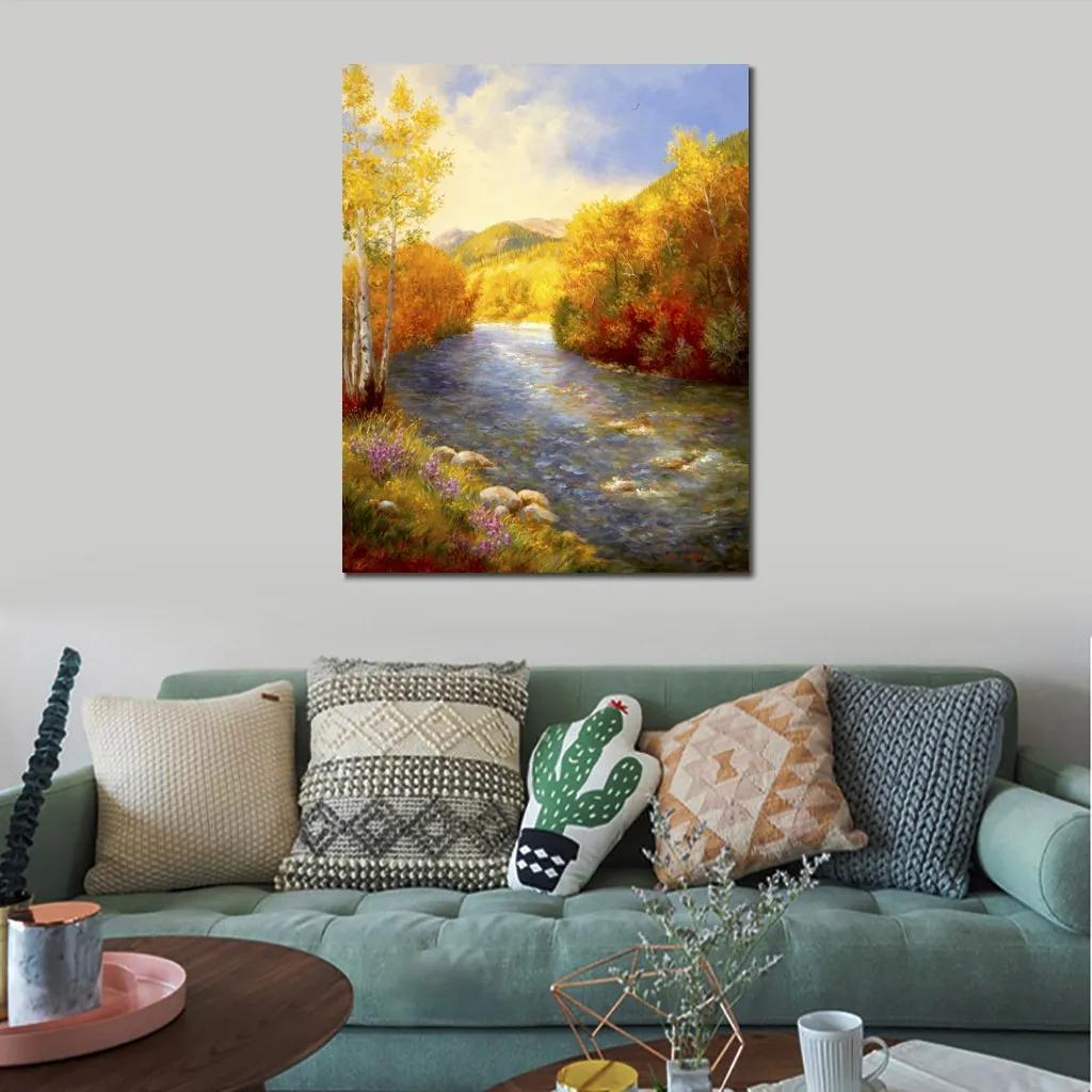 Handgeschilderde impressionistische landschap Canvas Wall Art Terra Alta moderne kunstwerken mooie eetkamer decor