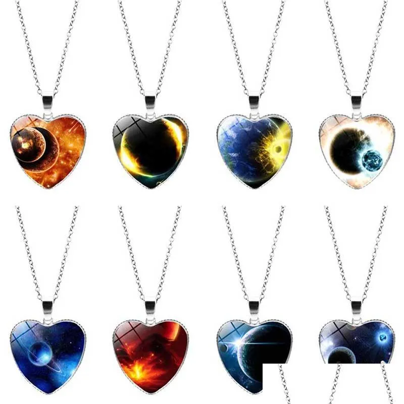 Anhänger Halsketten Universum Stern Mond Herz Halskette Cabochon Frauen Modeschmuck Geschenk Wille und Sandy Drop Lieferung Anhänger Dhjc6