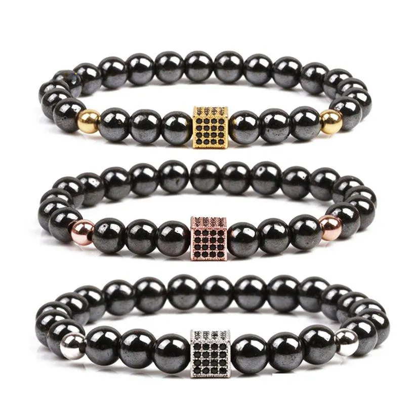 Perlé Noir Zircon Boîte Aimant Perles Brins Bracelet Pierre Bracelets Bracelet Manchette Femmes Hommes Mode Bijoux Drop Delivery Dhpto