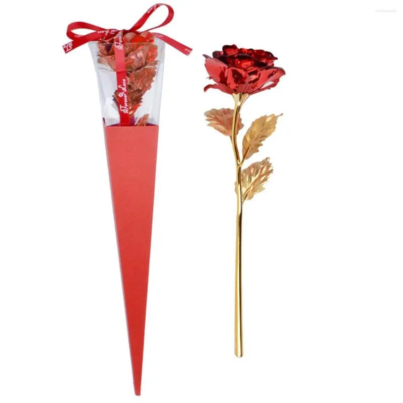 Decorative Flowers Rose Flower 24K Foil Plated Gold Valentine's Day Gift Artificial Wedding Lover Decor