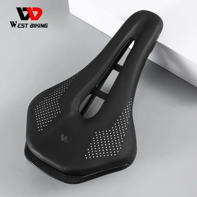 Bike Saddles WEST BIKING Ultralight Mountain Bicycle Saddle MTB Short Nose Road Bike Seat PU Leather Hollow Prostatic Saddle Bicycle Parts 230606