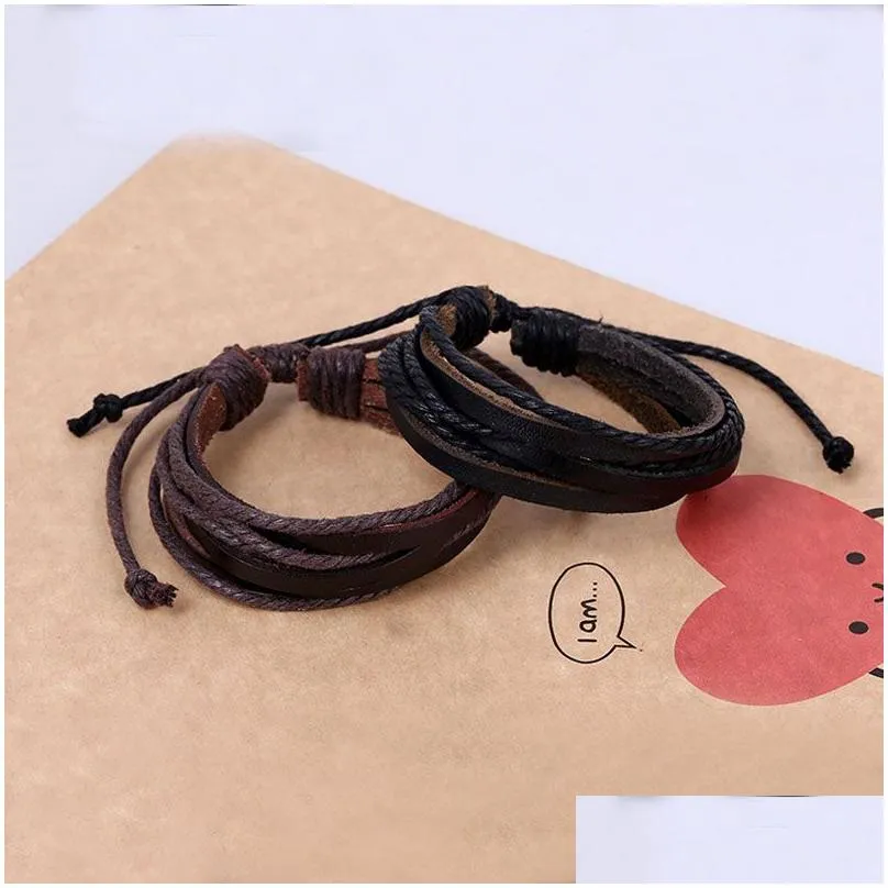 Bracelets de charme enveloppe en cuir authentique MtiLayer Ajuster bracelet tressé bracelet bracelet pour femmes hommes de mode de mode et sable dhvmj