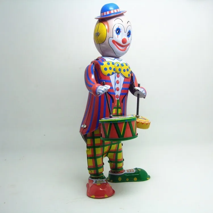 Wind up Toys Funny Classic collection Retro Clockwork Wind up Metal Walking Tin Toy Drumming Clown drummer Robot Mechanical toys kids gift 230605