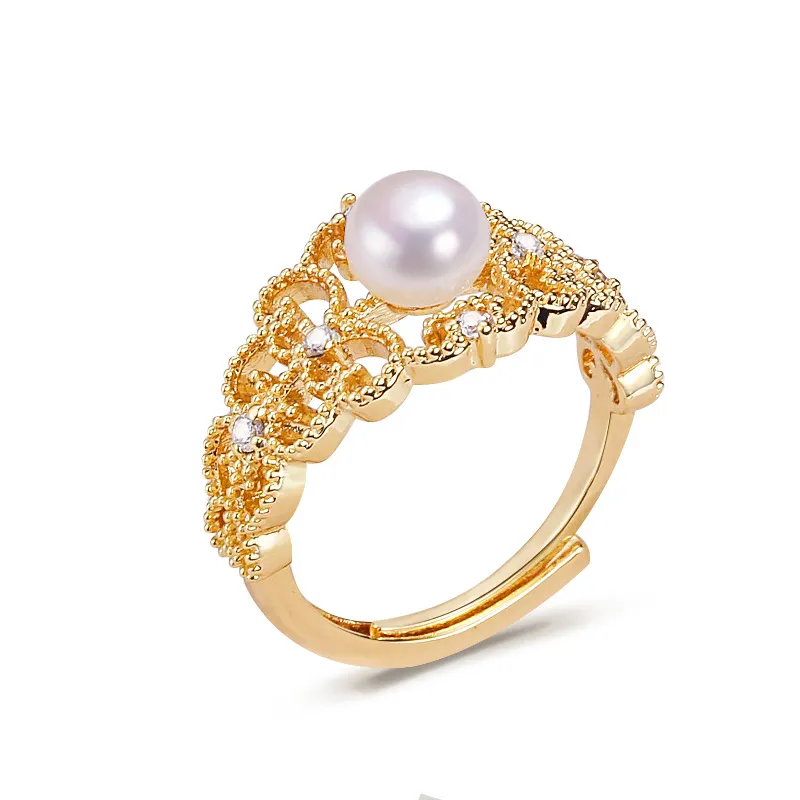 Designer de luxo feminino entre anéis de ouro com diamantes anéis da moda joias clássicas 18K banhado a prata rosa casamento atacado pérola ajustável