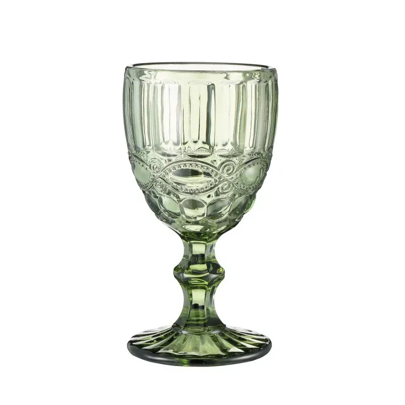 240ml 300ml Embossed Stained Wine Glasses European Style Colored Glass Goblet with Stem Weddings Cup