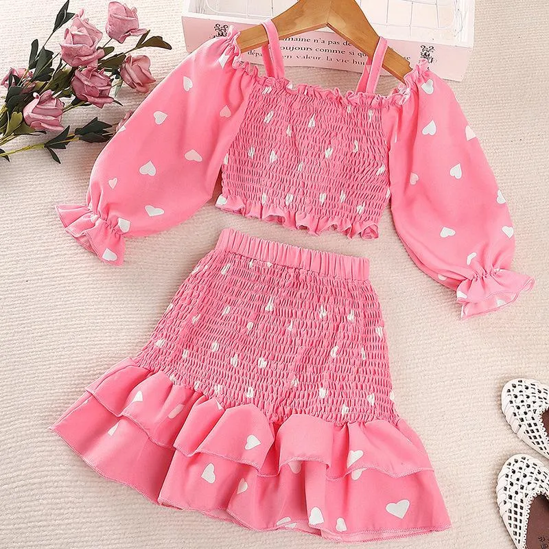 Fille robes été bébé jupe ensemble enfants mignon rose haut 2 pièces costume 4-7 ans enfants mode anniversaire vêtements