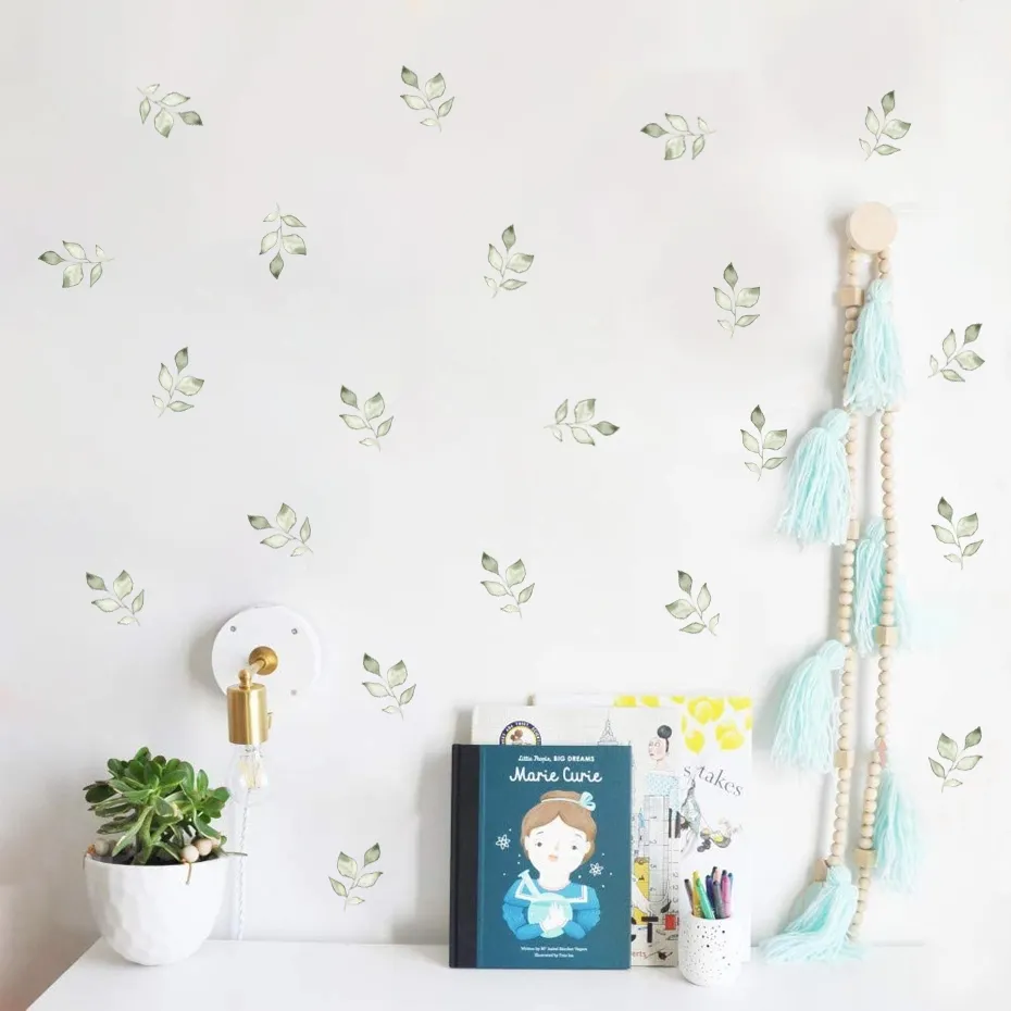 Feuilles vertes fraîches aquarelle Stickers muraux pépinière Art enfants chambre amovible Stickers muraux modernes enfants intérieur décoration de la maison