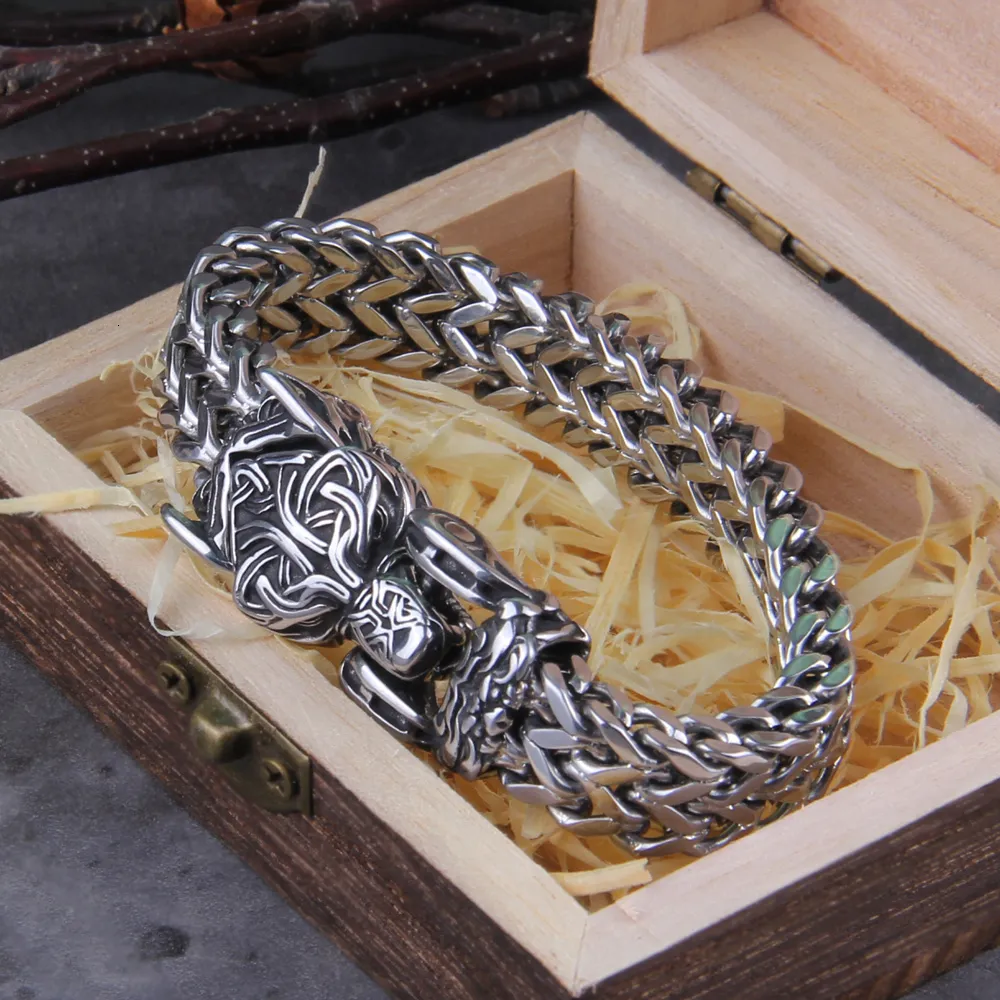 Viking Wolf Bracelet For Men Stainless Steel Mesh Chain With Viking Wolf Bracelet For Men Stainless Steel Mesh Chain With