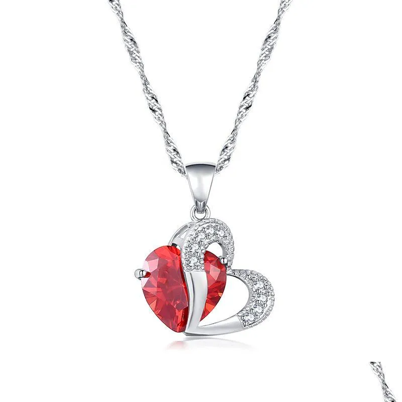 Anhänger Halsketten Roter Diamant Herz Kupfer Sier Ketten Frauen Halskette Hochzeit Modeschmuck Geschenk Will und Sandy Drop Lieferung Penda DH8PC