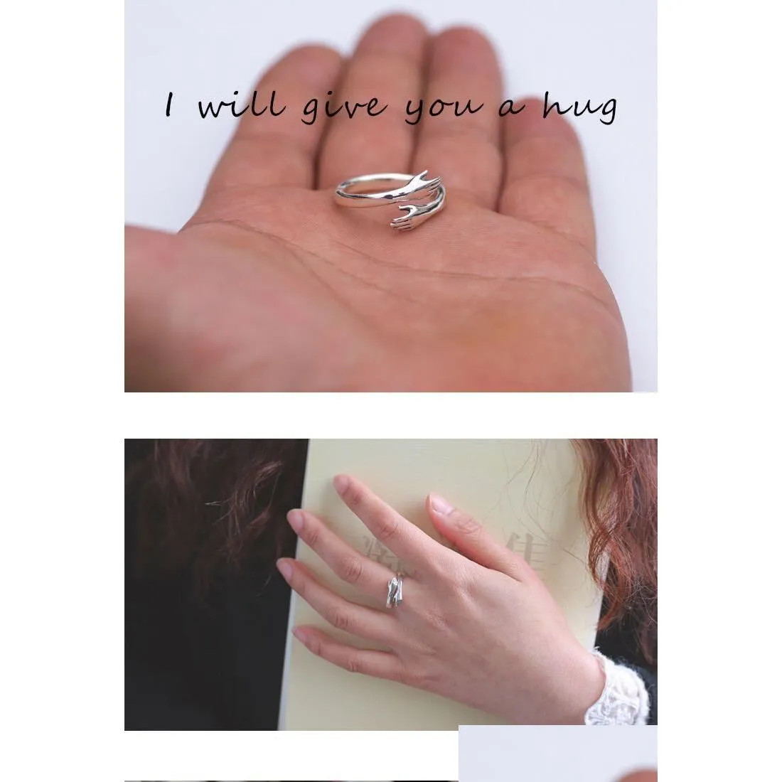 Band Rings Lover Romantic Hand And Hug Ring Creative Opening Love Adjustable Finger Female Mens Fashion Jewelry Gift Drop Delivery Dhl9Q